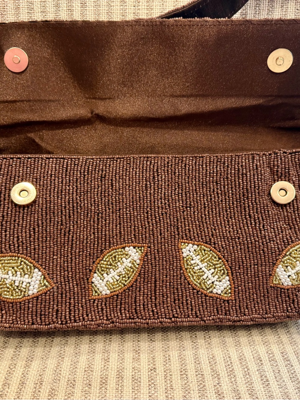 Sol and Mer Beaded Brown Shoulder Bag with beaded Football & beaded helmet - Picture 9 of 9